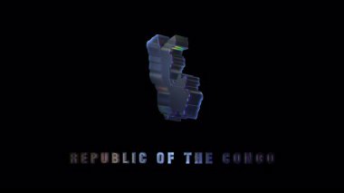 Parlak yanardöner kenarlı Kongo Cumhuriyeti 'nin gelecekteki üç boyutlu haritası. Modern görsel tarzda siyah bir arkaplanda soyut ülke şekli.