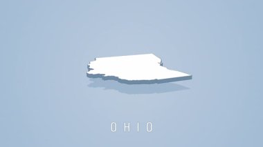 Yumuşak mavi arka planda ABD eyaleti Ohio 'nun Isometric 3D şekli. Açık gölge efektli beyaz siluet ve temiz coğrafi düzen. Basitleştirilmiş durum gösterimi.