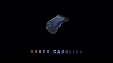 Kuzey Carolina eyaletinin gelecekteki üç boyutlu silüeti, siyah bir arkaplan üzerinde parıldayan kenar etkileriyle, dijital haritalama ve coğrafi görselleştirmeyi temsil ediyor.