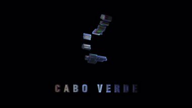 Cape Verde ada grubunun holografik hatları ve aşağıdaki ülke adı ile gelecekteki 3 boyutlu temsili, modern görseller için siyah arkaplana karşıdır