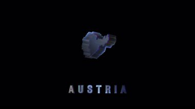 Avusturya 'nın fütüristik 3 boyutlu haritasında parlak bir siluet ve siyah üzerine dijital metin etiketi ile parıldayan bir yüzey var. Coğrafya ve soyut görseller için mükemmel.