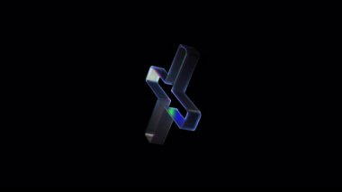 Parlak 3D X şekli, koyu arkaplanda parlak kenarları var. Pürüzsüz yüzey ve neon benzeri ışık yansımaları modern bir dijital görünüm yaratır..