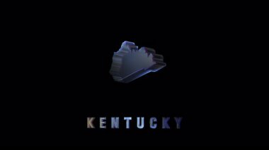 Kentucky 'nin stilize edilmiş holografik silueti. Dijital bozulma ve parlak krom dokusuyla fütüristik görünümde siyah arka planda.