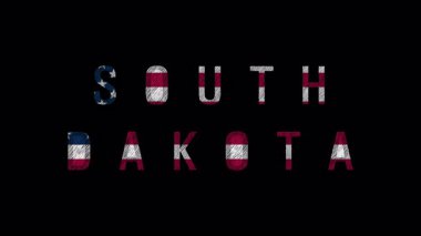 Güney Dakota adı büyük harflerle yazılmış. Siyah arka planda Amerikan bayrağı deseni ile dolu. Vatansever unsurları modern grafik tarzıyla birleştirerek.
