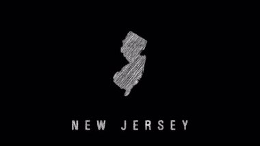 Elle çizilmiş karalama taslağı, New Jersey eyaletinin coğrafi hatlarını görselleştiriyor. Karanlık arka plana karşı dinamik kalem stili çizimi olarak ortaya çıkıyor.