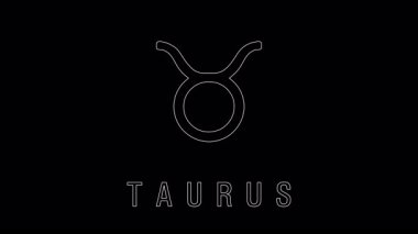 Siyah arka planda ince beyaz çizgilerle çizilmiş boğa burcunun minimalist animasyonu.