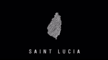 Saint Lucia haritası, karanlık yüzeyde dinamik bir şekilde ortaya çıkan el çizimi, Karayip Adaları coğrafi siluetini pürüzsüz grafik animasyonla ortaya çıkarıyor.