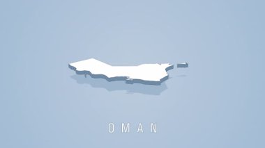 Umman 'ın dönüşünün, coğrafi sınırların ve minimalist açık mavi arkaplana karşı bölgesel şekillerin beyaz 3d haritası