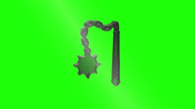 Metalik sabah yıldızı, yeşil ekran arka planında toplanıp dönüyor. Fantezi veya ortaçağ projeleri için mükemmel.