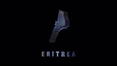 Yansıtıcı yüzey ile dönen cam eritrea haritası, karanlık arka plana karşı coğrafi detayları vurgulayarak, gösterişli 3d görüntüleme ulusal bölge
