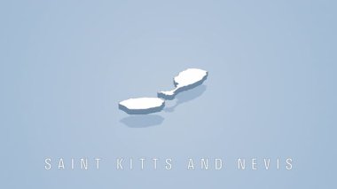 Aziz Kitts ve Nevis haritasının detaylı coğrafi görselleştirmesi temiz açık mavi arkaplan üzerinde pürüzsüzce dönüyor, kesin 3D animasyon tasarımı ile kırsal sınırları gösteriyor