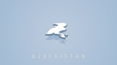 Özbekistan 'ın beyaz üç boyutlu haritası pürüzsüz dönüyor, temiz açık mavi arkaplana karşı coğrafi hatları ortaya çıkarıyor
