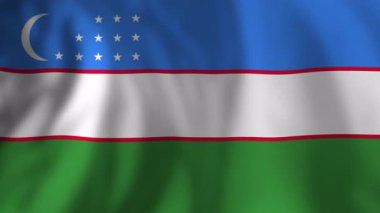 Özbekistan ulusal bayrağı, dinamik tekstil hareketi yoluyla ulusal gurur ve kültürel kimliği temsil eden yumuşak rüzgarla nazikçe hareket ediyor