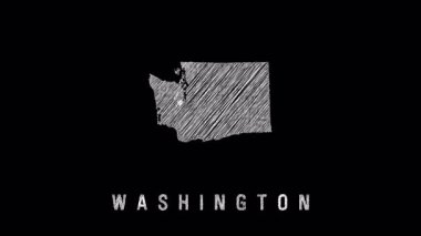 Washington eyalet haritası karanlık yüzeyde giderek çizim yapıyor, minimalist karalama animasyon tekniğiyle coğrafi silueti sergiliyor