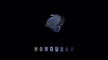 Honduras 'ın dönüşünün holografik haritası, yanardöner coğrafi detaylarla karanlık arka plana karşı renkli dijital projeksiyonu gösterir
