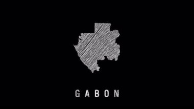 Karalama animasyonu yoluyla ortaya çıkan gabon 'un grafiksel haritası, asgari tasarım yaklaşımı ile koyu siyah arkaplana karşı ülke anahatlarını ortaya çıkarıyor