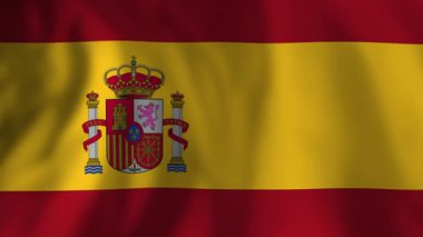 Açık gökyüzüne karşı zarif bir şekilde dalgalanan yumuşak kırmızı ve sarı İspanyol ulusal bayrağı yumuşak kumaş hareketiyle ulusal gurur ve kültürel kimliği sembolize ediyor.
