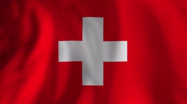 İsviçre ulusal bayrağı yumuşak, hareketli arka plana karşı nazikçe sallanıyor, vatansever gururu ve ulusal kimliği simgeliyor