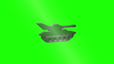 Yeşil ekranda dönen yeşil askeri tank simgesi, savaş, ordu veya askeri çatışmalarla ilgili video projeleri için mükemmel