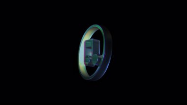 Dairesel halka içinde holografik olarak dönen müzikal nota, yanardöner dijital tasarım elementini Stark siyah arka planına karşı sergiliyor