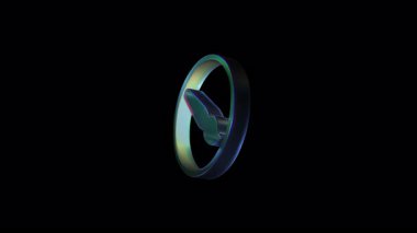 Sanal boya fırçası simgesi dairesel çerçeve içinde dinamik bir şekilde dönüyor, parlak siyah arkaplana karşı canlı dijital tasarım unsurunu ortaya çıkarıyor