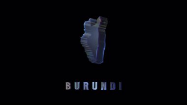 Holografik görselleştirme dönen burundi haritasını sunuyor, derin siyah arkaplandaki siyasi sınırları fütüristik dijital görüntüleme ile ortaya koyuyor