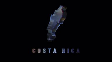 Kosta Rika 'yı temsil eden cam harita, karanlık zemin üzerinde yavaşça dönüyor, saydam, yansıtıcı yüzey ve temiz tasarım elemanları ile coğrafi şekilleri vurguluyor