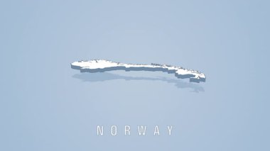 Asgari açık mavi arkaplan karşısında dönen Norveç haritası, coğrafi hatları ve çoklu perspektiften ulusal sınırları gösterir