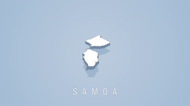 Samoa siyasi haritası yavaşça dönüyor, temiz açık mavi arka plana karşı coğrafi şekil ortaya çıkarıyor, Güney Pasifik bölgesindeki farklı hatları ve konumları vurguluyor