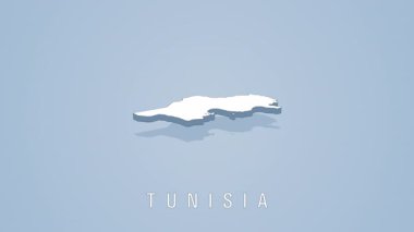 Minimalist açık mavi arkaplana karşı coğrafi sınırları vurgulayan Tunisia 'nın dönen beyaz 3d kartografik temsili