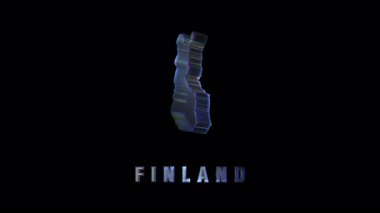 Cam Finlandiya haritası pürüzsüz bir şekilde döner, ulusal sınırları ve coğrafi hatları ortaya çıkarır, katıksız siyah arka plana karşı, finnish bölgesini hassasiyetle vurgular.