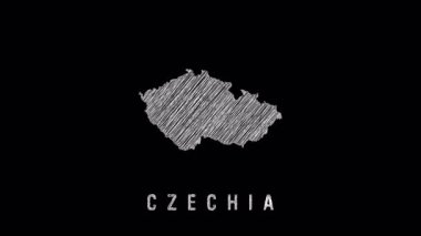 Czechia 'nın tebeşir haritası, koyu siyah yüzeye karşı kademeli olarak ortaya çıkıyor, farklı coğrafi sınırları ve siyasi sınırları gözler önüne seriyor.