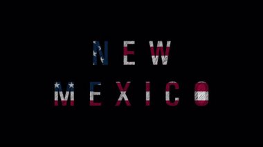 New Mexico eyaleti bayrak renklerinin yer aldığı metin animasyonu, ulusal gurur ve bölgesel kimliği sembolize ediyor, katıksız siyah arkaplan üzerine temiz grafik tasarımı ile hazırlanmış