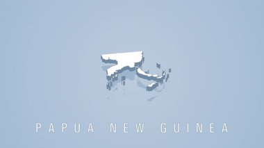 Papua Yeni Gine 'nin beyaz 3d haritası, açık mavi arkaplana karşı coğrafi hatları ince yansıtmalı, ulusal mekansal özellikleri vurguluyor.