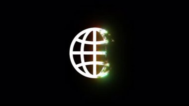 Siyah arkaplanda renkli dijital arıza efektiyle dünya simgesi oluşturma ve çözümleme