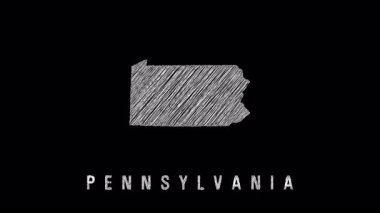 Pennsylvania eyaleti, tebeşir gibi tebeşirle tebeşirle iz sürerek ve ortaya çıkarak karanlık arkaplana karşı coğrafi sınırları minimum grafik tasarım yaklaşımıyla görselleştirir.