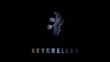 Dijital bloklar, parlak koyu arkaplan üzerinde dinamik teknolojik görselleştirmeyle coğrafi manzarayı ortaya çıkaran Seyşeller takımadalarını yavaş yavaş birleştiriyor.