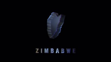 Canlı holografik zimbabve haritası yavaşça dönüyor, karanlık arka planda yanardöner parıltıyla ulusal bölgeyi ortaya çıkarıyor, dijital haritalama teknolojisini temsil ediyor.