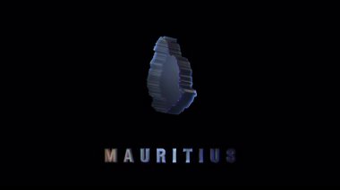 Holografik dijital kartografi görselleştirme dönen Mauritius haritası, karanlık teknolojik arkaplan üzerinde coğrafi veri projeksiyonu gösterimi