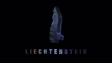 Lihtenştayn 'ın şeffaf cam haritası Avrupa ülkelerinin parlak siyah arka plana karşı siyasi sınırlarını nazikçe döndürüyor, sergiliyor