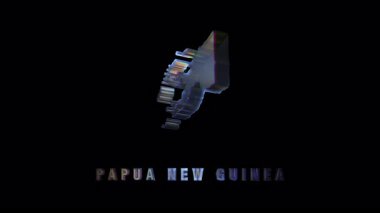 Papua Yeni Gine haritasının, yanardöner renklerle siyah arkaplanda yavaşça dönen holografik yansıması