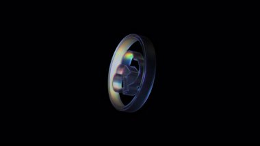 Sanal gönderme simgesi dairesel çerçeve içinde yavaşça dönüyor, dijital veri transferini ve karanlık arka plana karşı bulut hesaplama teknolojisini temsil ediyor