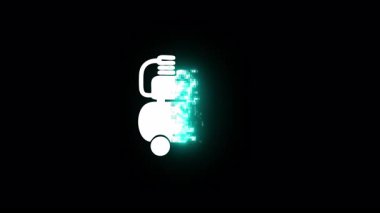 White air compressor icon appearing and disappearing with digital glitch effect on black background
