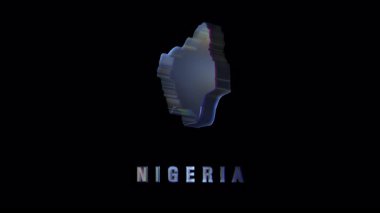 Holographic digital representation of nigeria spinning, revealing national borders and geographic contours against sleek dark background