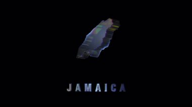 Glass map revealing jamaicas contours, rotating with vibrant reflections against deep black backdrop, highlighting geographical essence of caribbean island