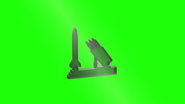 3D rocket launcher on solid green background, detailed side view, modern realistic design.