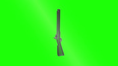 Metallic rifle smoothly rotating against green screen, revealing detailed surface and sleek design with precise camera movement for professional visual effect
