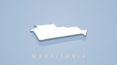 Pristine white 3d map of mauritania rotating smoothly against soft light blue backdrop, highlighting countrys geographical contours and national boundaries