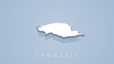 White 3d cambodia map rotating on light blue background, showcasing countrys geographical contours with subtle elegant reflections