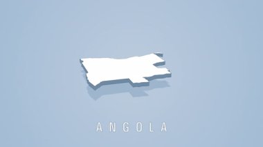 Detailed white 3d cartographic representation of angola rotating against soft blue background, highlighting national geographical boundaries and territorial contours